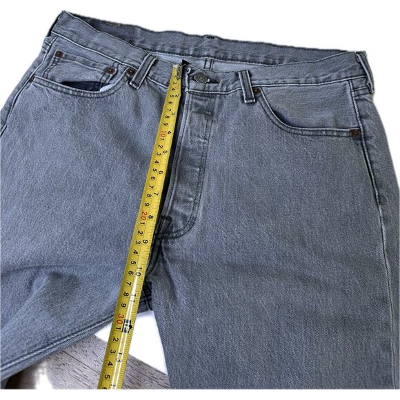 Levi's 501 Straight Leg Jeans Mens Size 34x30 Gray Denim Button Fly Distressed - Picture 7 of 8
